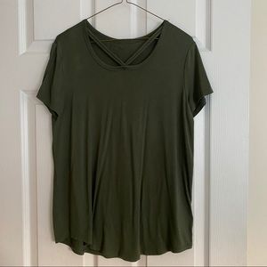 Olive green cross front top